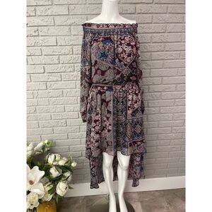 Fire Los Angeles Women Off Shoulder Long Sleeve Hi / Low Shift Dress Size M